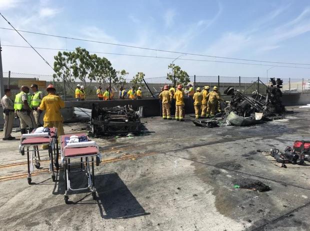 Tanker Truck Explodes Into Flames On 105 Freeway In Hawthorne 