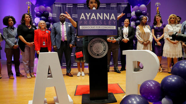 Democratic candidate for U.S. House of Representatives Ayanna Pressley speaks after winning the Democratic primary in Boston 