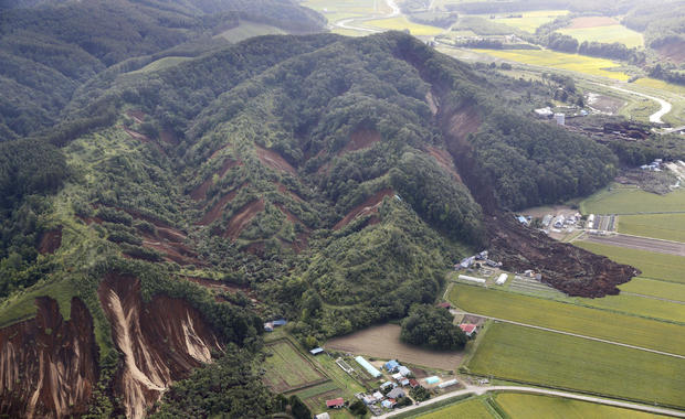 Landslides caused by an earthquake are seen in Atsuma town 