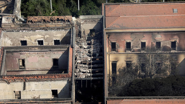An aerial view of the National Museum of Brazil after a fire burnt it in Rio de Janeiro 