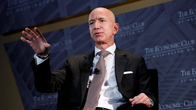 Jeff Bezos, president and CEO of Amazon and owner of The Washington Post, speaks at the Economic Club of Washington DC's "Milestone Celebration Dinner" in Washington 