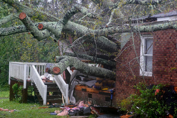 A house where a woman and her child died as a result of a downed tree is pictured as Hurricane Florence comes ashore in Wilmington 