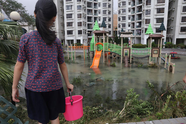 A park is flooded by seawater after Typhoon Mangkhut hit Hong Kong 