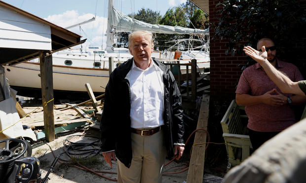 U.S. President Trump visits  participates in a tour of Hurricane Florence damage in New Bern, North Carolina 