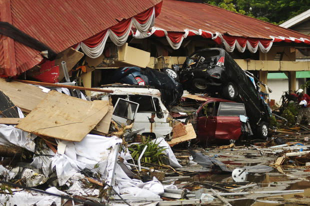 Damage from an earthquake and tsunami can be seen in Palu, Central Sulawesi 