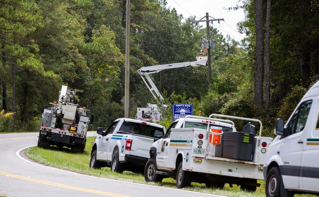 Talquin Electric linemen in Crawfordville, Florida, shut off the power to Shell Point Beach prior to the arrival of Hurricane Michael on Oct. 9, 2018.