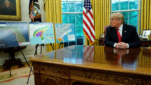 U.S. President Trump holds Oval Office meeting on Hurricane Michael emergency response efforts at the White House in Washington 