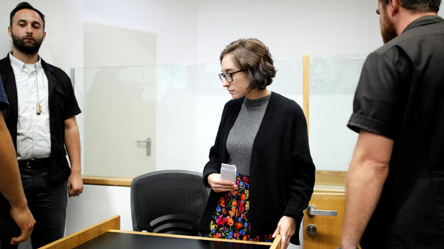 U.S. student Lara Alqasem appears at the district court in Tel Aviv 