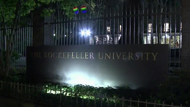 The exterior of The Rockefeller University in New York City is seen in a segment broadcast on CBS station WCBS-TV on Oct. 19, 2018. 