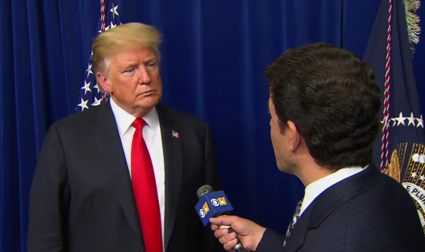 President Donald Trump speaks with Jack Fink 