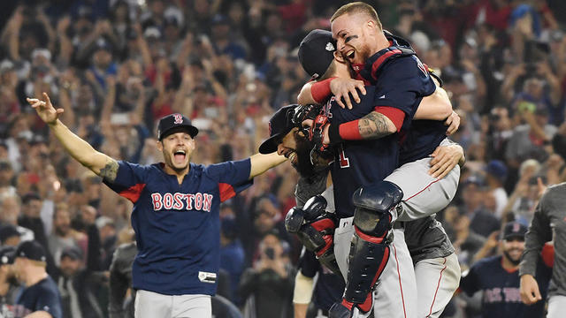 Boston Red Sox Unsigned 2018 World Series Champions Team Dogpile Celebration Photograph