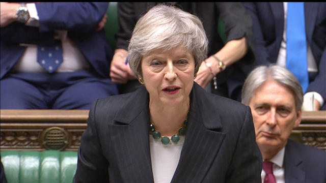 A still image from video footage shows Britain's Prime Minister Theresa May speak about Brexit, in the House of Commons, in central London 