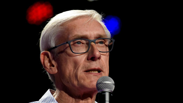 Democratic gubernatorial candidate Tony Evers speaks at an election eve rally in Madison, Wisconsin 