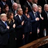 President Trump and three former presidents and first ladies stand together at state funeral for former U.S. President George H.W. Bush at Washington National Cathedral 