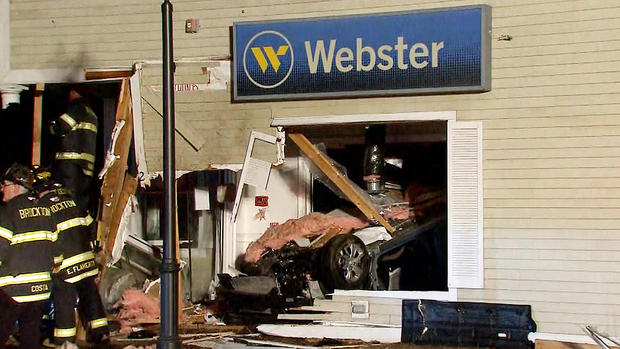car crashes into webster bank brockton 