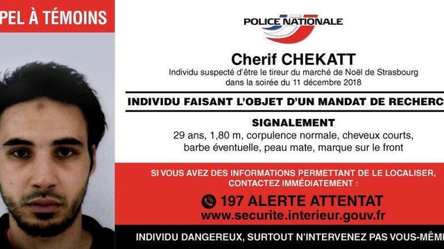 French Police post call for witnesses for Strasbourg-bon Cherif Chekatt the day after a gun attack in Strasbourg 