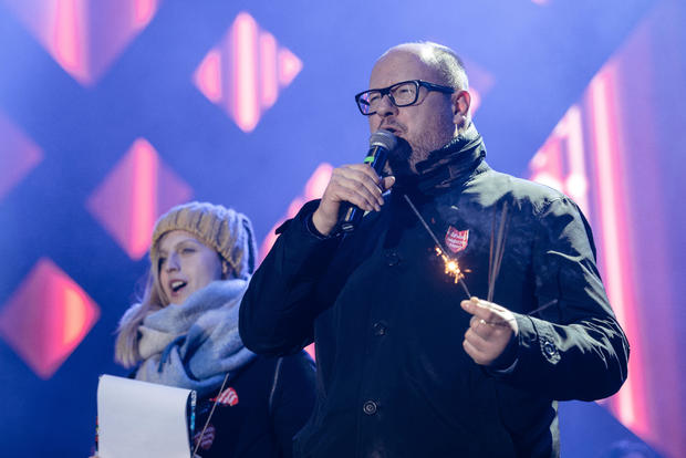 Gdansk's Mayor Pawel Adamowicz speaks during the 27th Grand Finale of the Great Orchestra of Christmas Charity in Gdansk 