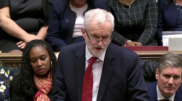 Labour party leader Jeremy Corbyn addresses Parliament after the vote on May's Brexit deal, in London 