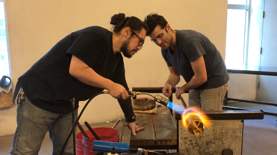 Glass Artists Shuhei Fujii and Joshua Raiffe (credit: CBS2) 