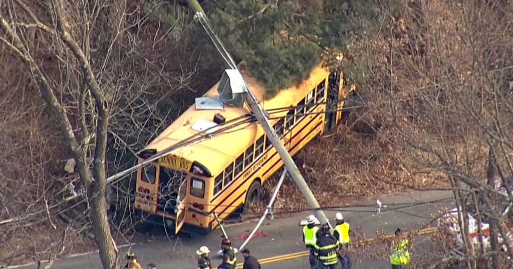 N.J. School Bus Crashes Into Utility Pole, Downs Power Lines - CBS New York