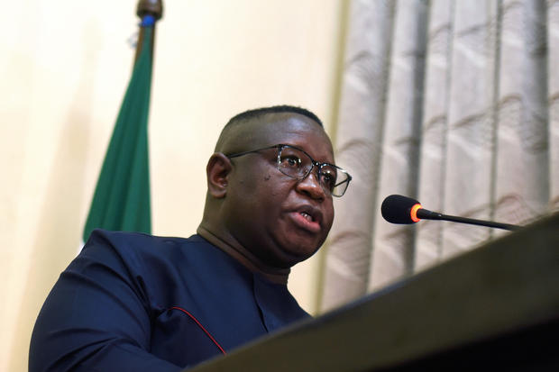 Sierra Leone's President Julius Maada Bio addresses the audience during an event in which he declared national emergency on rape and sexual violence, in Freetown 