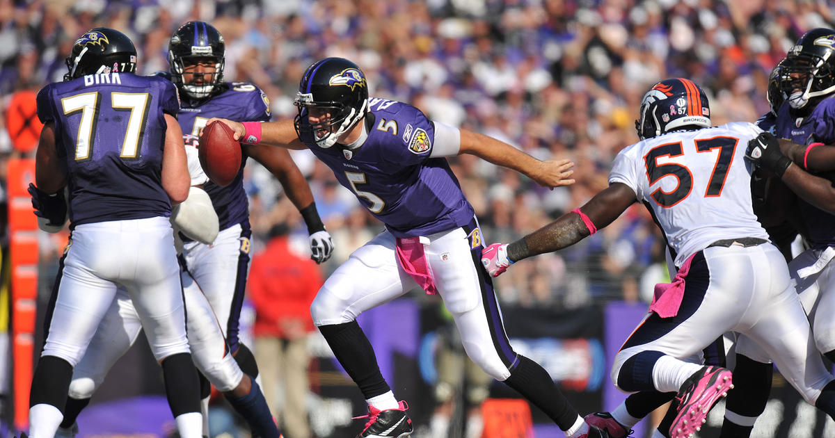 13 September 2010: Baltimore Ravens quarterback Joe Flacco (5) during the  second half of the Baltimore Ravens vs New York Jets game at the New  Meadowlands Stadium in East Rutherford, New Jersey