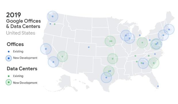 Map of Google's 2019 Offices and Data Centers 