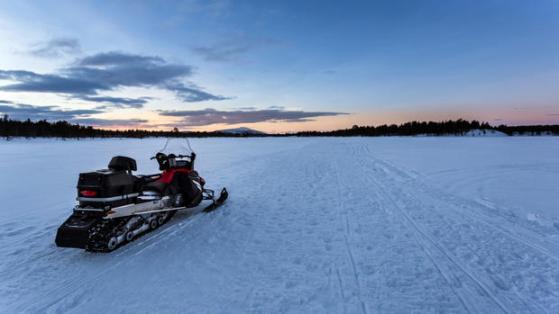 Snowmobile on a lake 