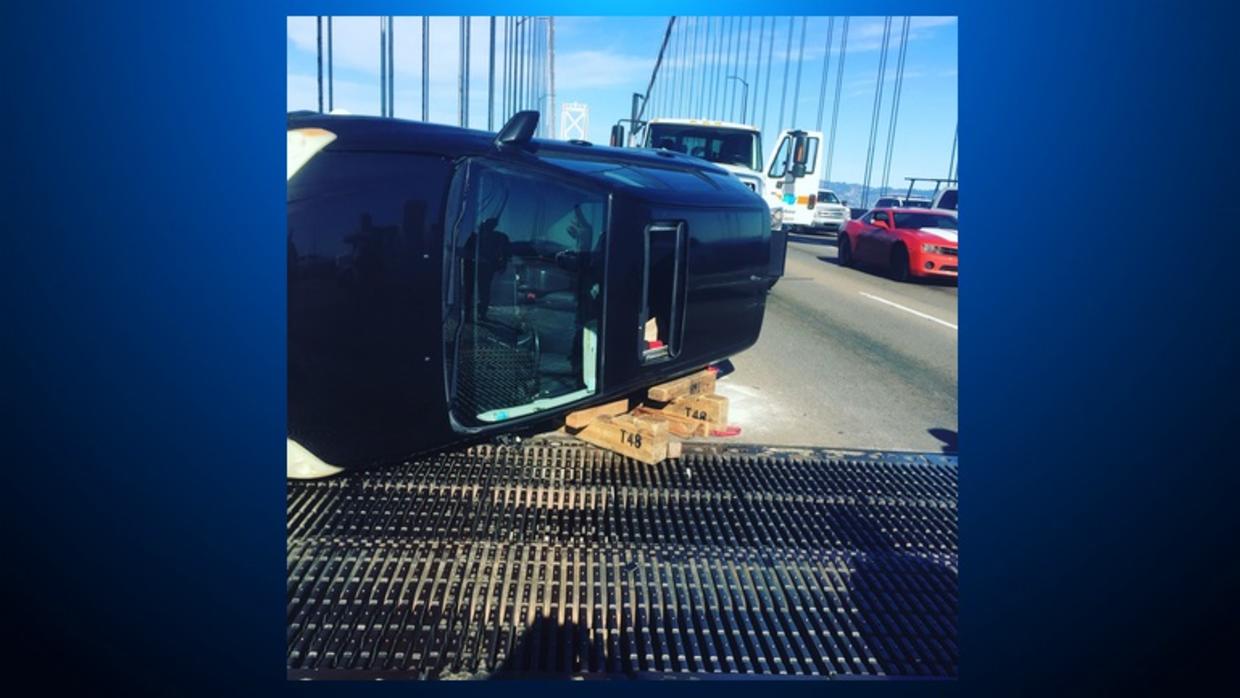 Driver Climbs Out Of Overturned Vehicle In Bay Bridge MultiCar Crash