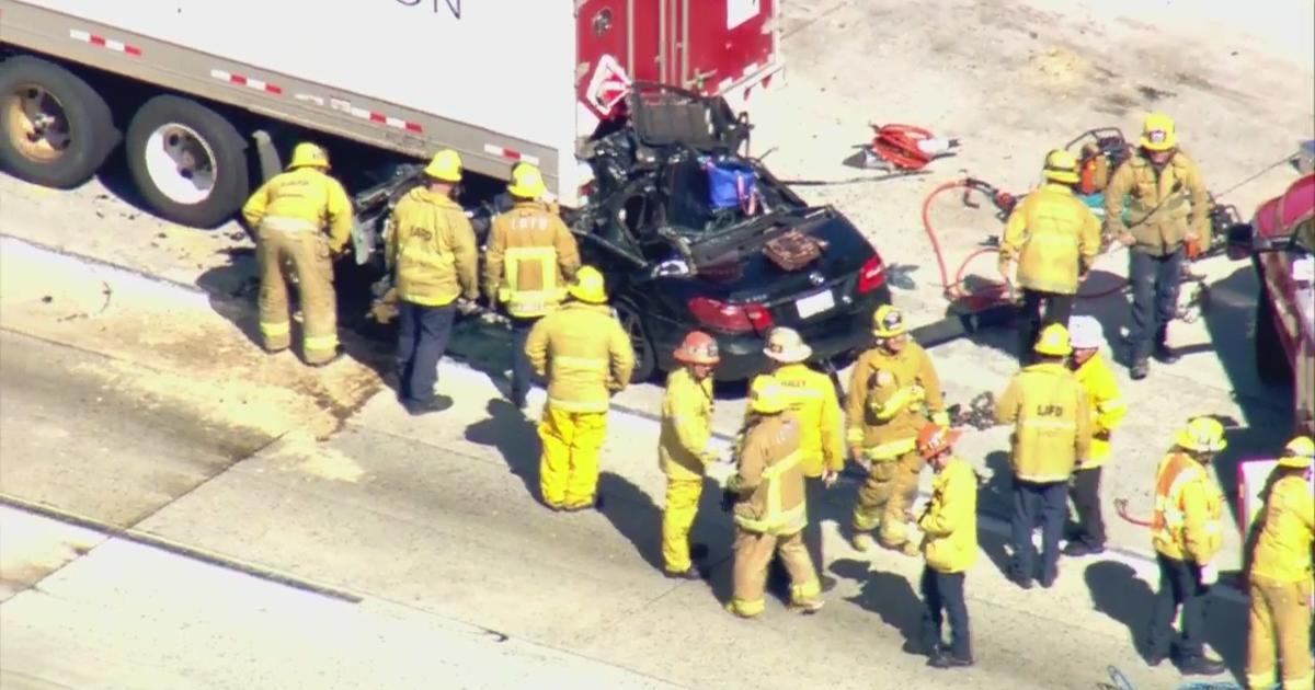 Car Trapped Under Big Rig In Crash On 5 Freeway; 1 Killed - CBS Los Angeles