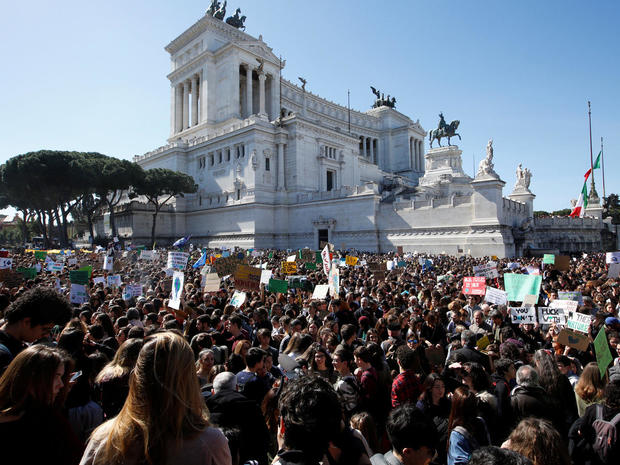 Students take part in a protest demanding action on climate change in Rome 