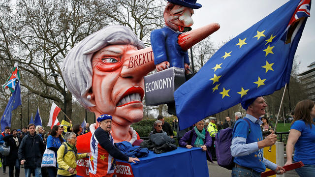 EU supporters participate in the 'People's Vote' march in central London 