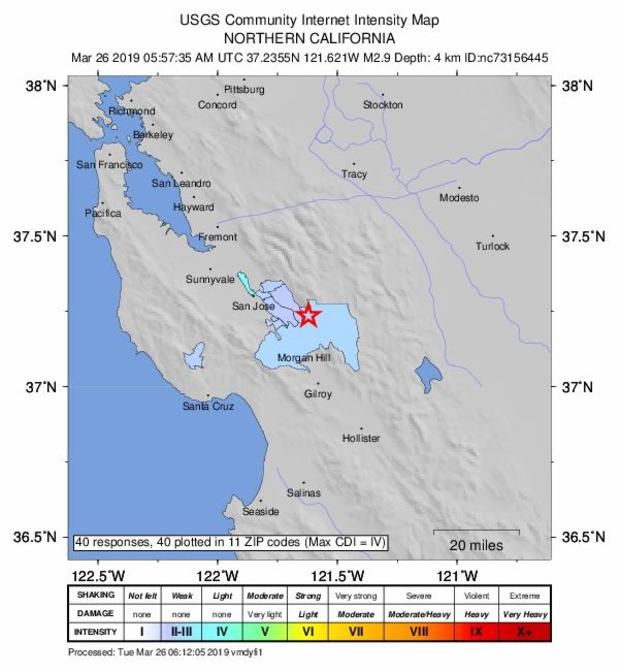 USGS Map of 2.9 Magnitude Morgan Hill Quake 