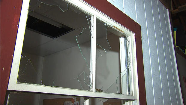 Shattered window in Middleton club 