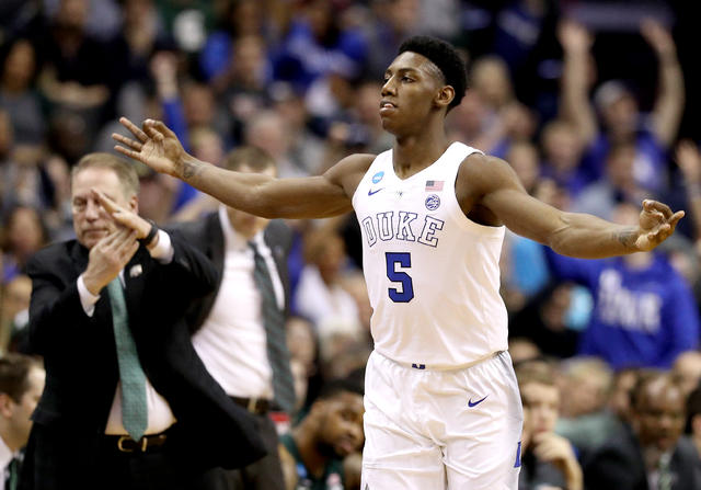 Getty Images - RJ Barrett #5 of the Duke Blue Devils dunks