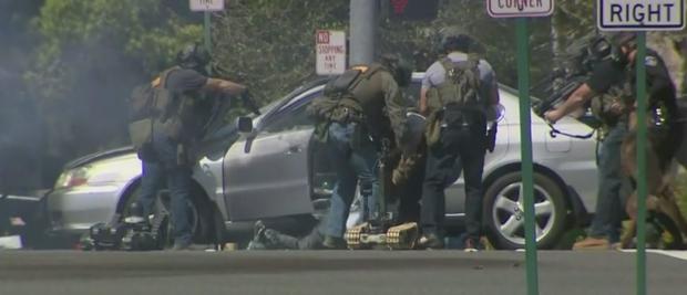 Rancho Cucamonga SWAT Standoff Ends With Flash-Bang, Suspect Being Dragged Out Of Car 