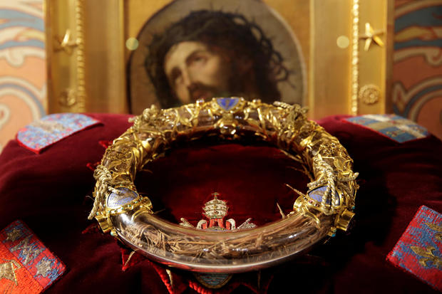 FILE PHOTO: The Holy Crown of Thorns is displayed during a ceremony at Notre Dame Cathedral in Paris 