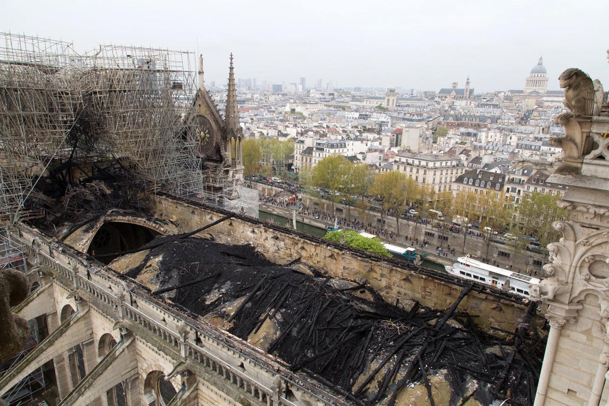 The top of Notre Dame Cathedral is seen after a massive fire April 15, 2019. 