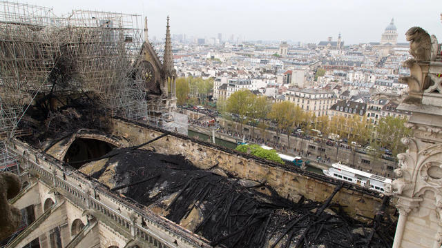 The top of Notre Dame Cathedral is seen after a massive fire April 15, 2019. 