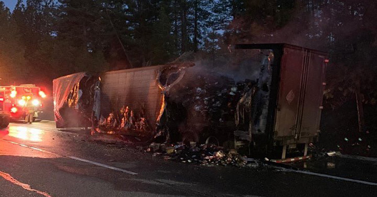 Big Rig Hauling 30,000 Pounds Of TV Dinners Catches Fire On I-80 Near ...