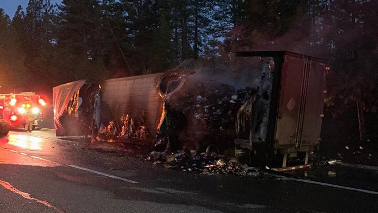 Big Rig Hauling 30,000 Pounds Of TV Dinners Catches Fire On I-80 Near ...
