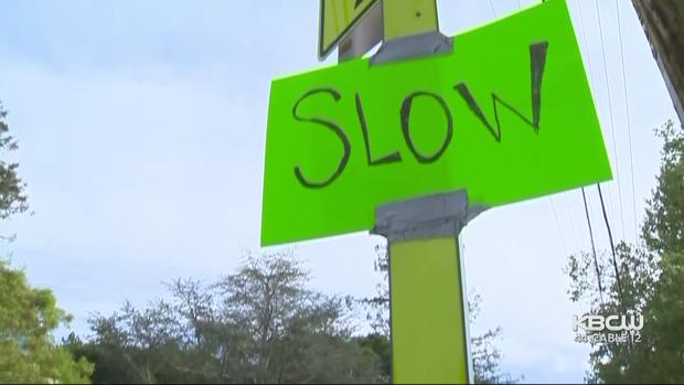 Slow Down Sign San Anselmo (CBS) 