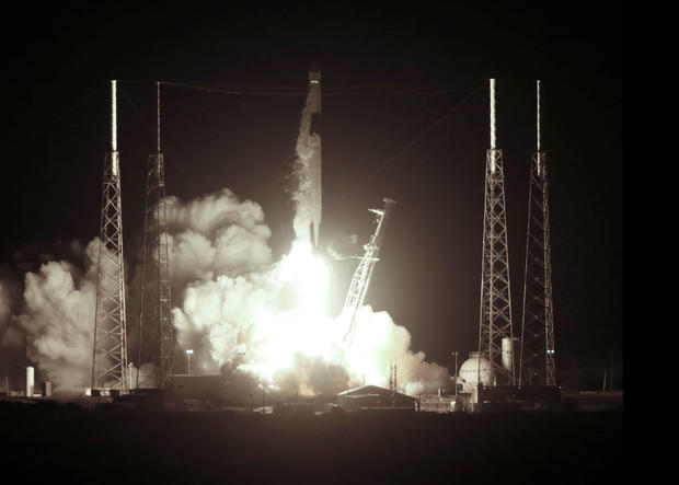 A SpaceX Falcon 9 rocket takes off loaded with a Dragon cargo craft during a resupply mission to the International Space Station from Cape Canaveral 