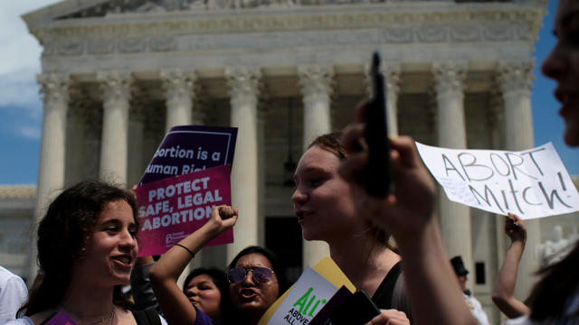 Women demonstrate at a protest against anti-abortion legislation at the U.S. Supreme Court in Washington 