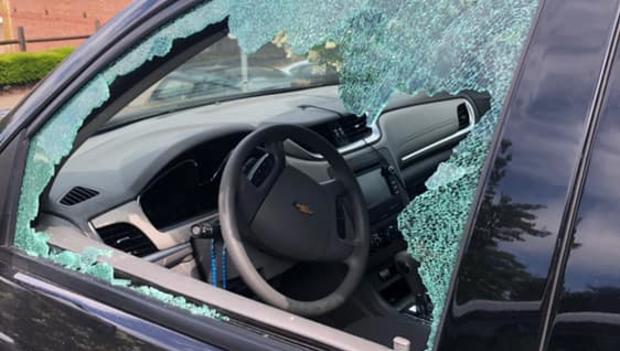 smashed window on car 