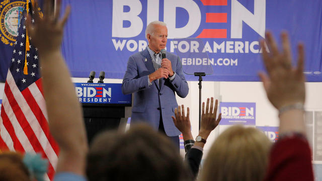 Democratic 2020 U.S. presidential candidate Biden takes questions from the audience in Concord 