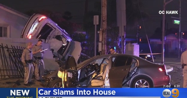 4 Injured When Car Goes Flying Into Side Of La Puente Home CBS Los