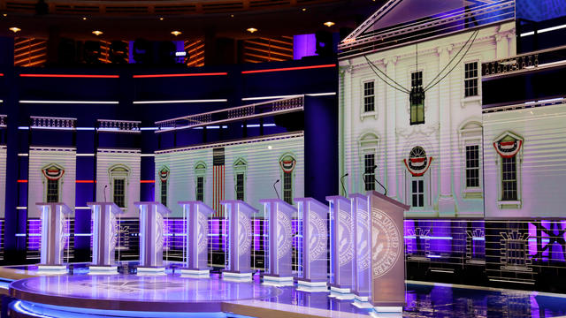 The stage of the first U.S. 2020 presidential election Democratic candidates debate is seen in Miami 