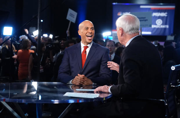 MSNBC anchor Matthews interviews Senator Booker after the first U.S. 2020 presidential election Democratic candidates debate in Miami, Florida, U.S. 