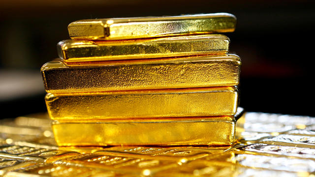 Gold bars are seen at the Austrian Gold and Silver Separating Plant 'Oegussa' in Vienna 